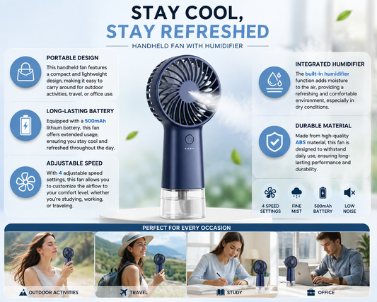5000mAh Portable Fan Rechargeable 90° Foldable 5 Speed Mini Air Conditioner Small Fan Air Cooler with LED Digital Display