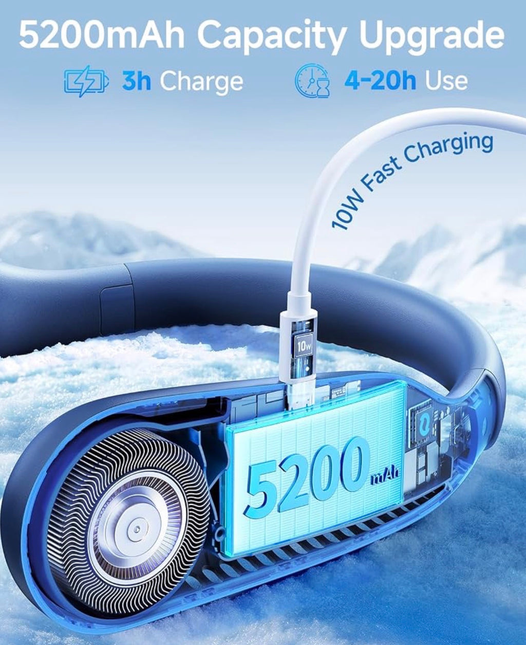 Neck-Mounted
Fan Without Blades, USB Rechargeable Portable Sports Mini Fan, Fast Cooling And Cooling Down Safety And Quiet Fan, 5-Speed Settings And Digital Display, Summer Outdoor Camping Fan