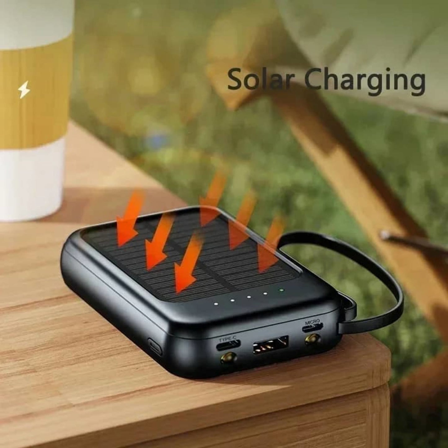 Solar Power Bank 20000mAh 22.5W Fast Charging Built-in Cables
