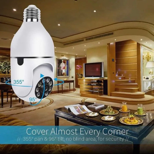 WiFi E27 Bulb CCTV Camera - 1080P Smart Security Cam with Night Vision, Motion Detection, 360° View, 2-Way Audio, App Control Wireless Indoor Outdoor Surveillance (iOS/Android)