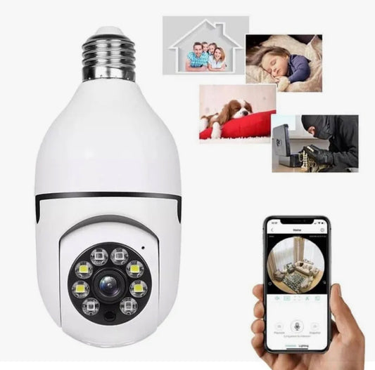 WiFi E27 Bulb CCTV Camera - 1080P Smart Security Cam with Night Vision, Motion Detection, 360° View, 2-Way Audio, App Control Wireless Indoor Outdoor Surveillance (iOS/Android)