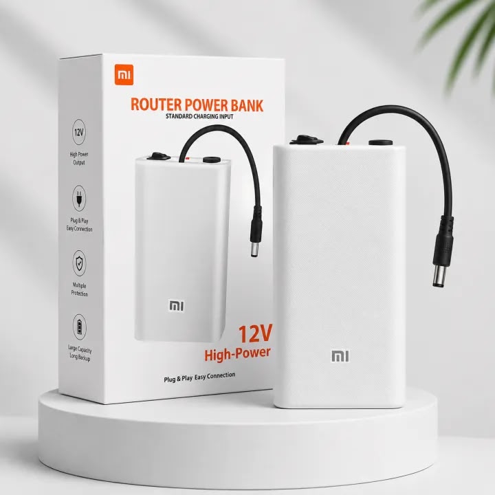12V High-Power Router Power Bank 20000mAh | 6 Cell Backup Battery | Compatible with Wi-Fi Routers & ONTs - High Capacity Backup - 20,000 AMH | WiFi Router UPS Power Bank 12Volts 8 to 10 Hours Backup