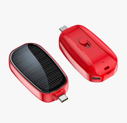 Solar Keychain Mini Power Bank Portable Powerbank Compact Phone Charger Mini Power Bank TYPE-C Backup Emergent Power 1200mAh