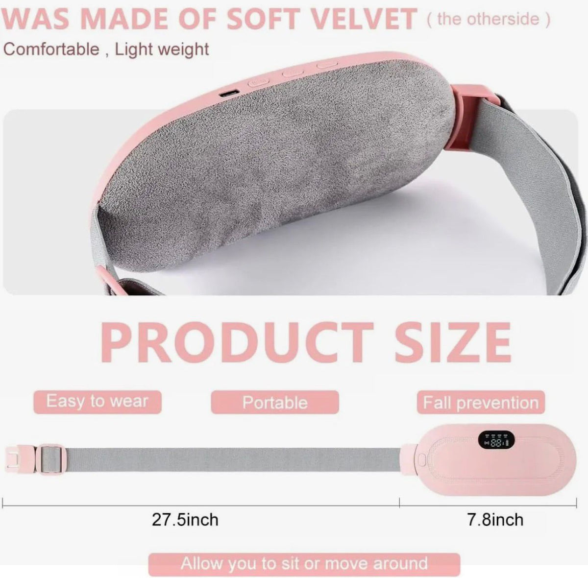 Period Cramp Relief Belt – Portable Electric Menstrual Heating Pad with Massager