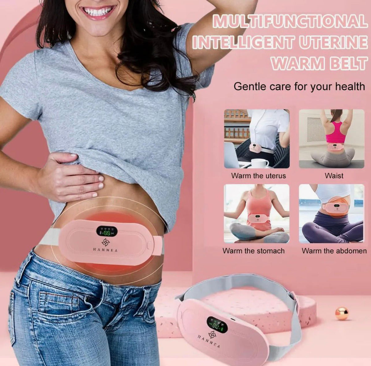 Period Cramp Relief Belt – Portable Electric Menstrual Heating Pad with Massager