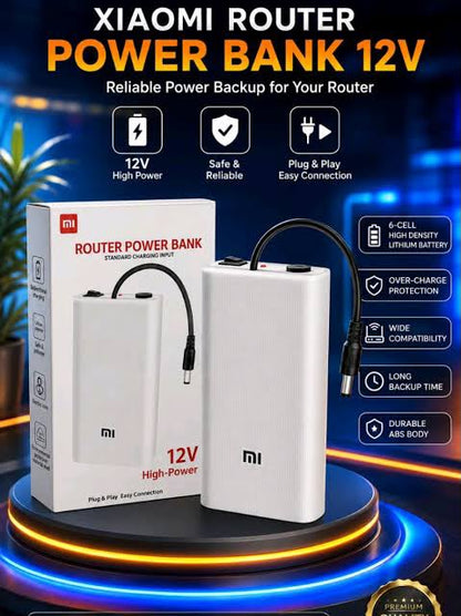 12V High-Power Router Power Bank 20000mAh | 6 Cell Backup Battery | Compatible with Wi-Fi Routers & ONTs - High Capacity Backup - 20,000 AMH | WiFi Router UPS Power Bank 12Volts 8 to 10 Hours Backup