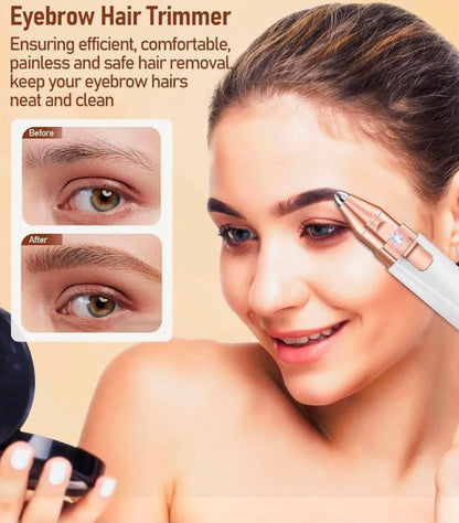 2 In1 Rechargeable Facial Hair Removal and Eyebrow Shaver - Face Lips Body Painless Facial Razor with Built-in LED Light USB