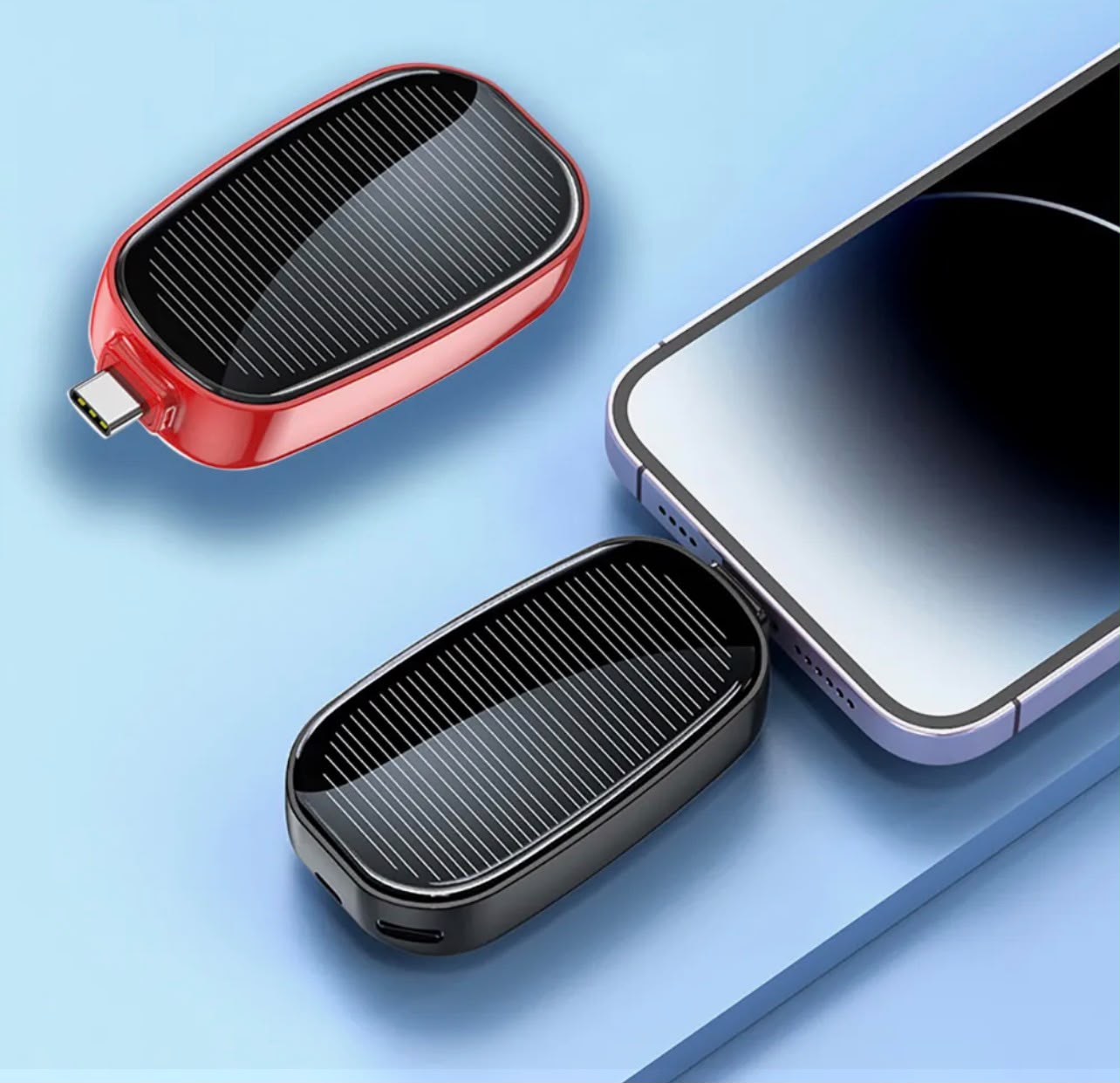 Solar Keychain Mini Power Bank Portable Powerbank Compact Phone Charger Mini Power Bank TYPE-C Backup Emergent Power 1200mAh